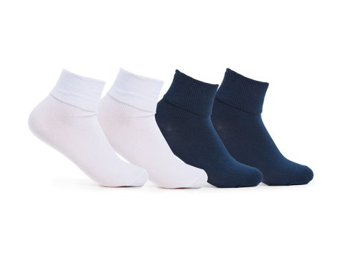 Keds 4 PK Half Cushion Turn Cuff Sokken Meisjes Wit Donkerblauw | NL-59929