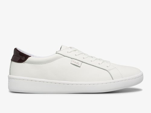Keds Ace Leren Veterschoenen Dames Wit Bordeaux | NL-68247