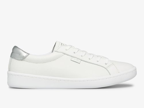 Keds Ace Leren Veterschoenen Dames Wit Zilver | NL-13242