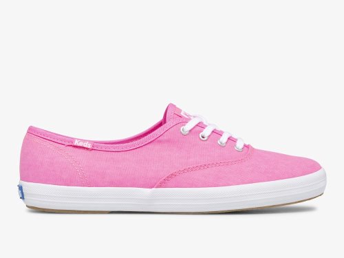 Keds Champion Canvas Neon Washable Veterschoenen Dames Roze | NL-79227