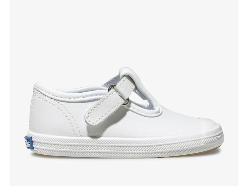 Keds Champion Neus Cap T-Riemen Leren Schoenen Leer Meisjes Wit | NL-91961