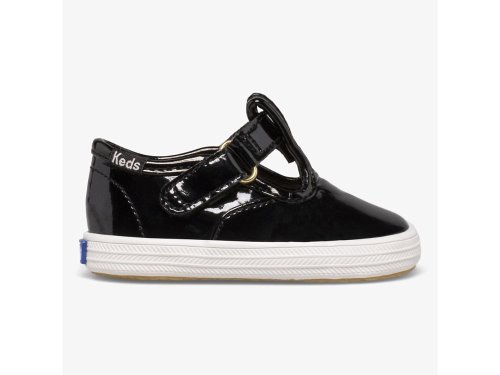 Keds Champion Neus Cap T-Riemen Slip On Sneakers Meisjes Zwart | NL-62355
