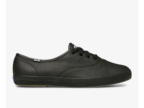 Keds Champion Originele Leren Veterschoenen Dames Zwart | NL-02865