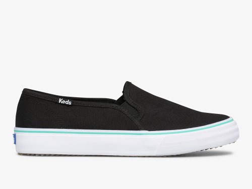 Keds Double Decker Canvas Washable Slip On Sneakers Dames Zwart Turquoise | NL-89689