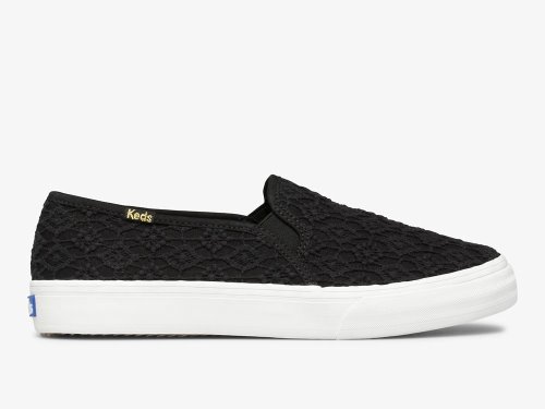 Keds Double Decker Crochet Slip On Sneakers Dames Zwart | NL-29264