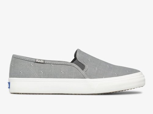 Keds Double Decker Dobby Jacquard Slip On Sneakers Dames Donkergrijs | NL-11040