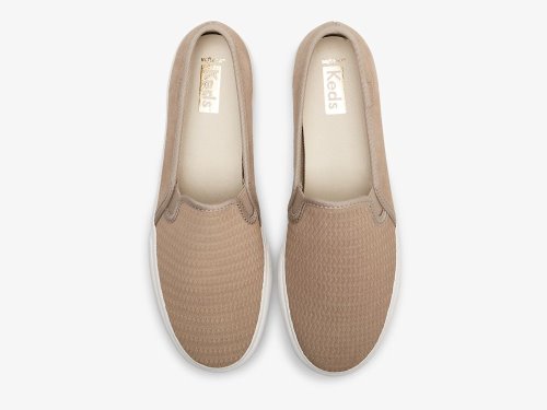 Keds Double Decker Emboss Suede Slip On Sneakers Dames Khaki | NL-78270