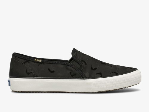 Keds Double Decker Flocked Spot Nylon Slip On Sneakers Dames Zwart | NL-80469