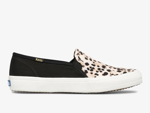 Keds Double Decker Leopard Canvas Slip On Sneakers Dames Zwart | NL-32980