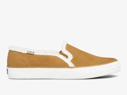 Keds Double Decker Suede Faux Shearling Slip On Sneakers Dames Bruin | NL-16795