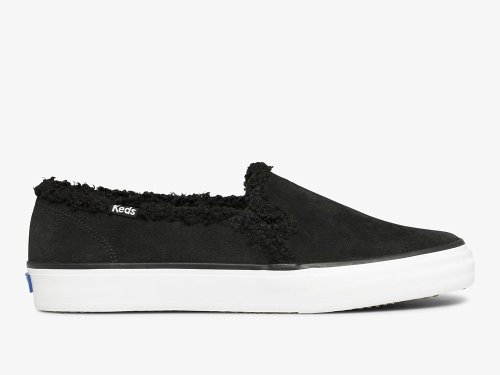 Keds Double Decker Suede Faux Shearling Slip On Sneakers Dames Zwart | NL-38547