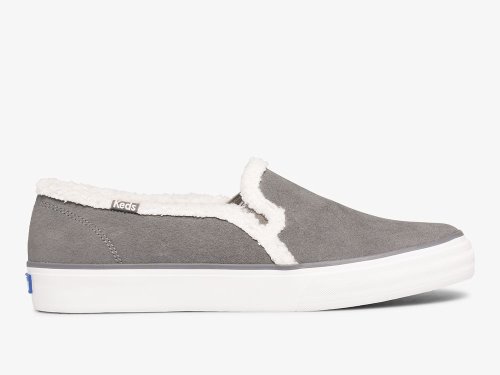 Keds Double Decker Suede Faux Shearling Slip On Sneakers Dames Donkergrijs | NL-82704
