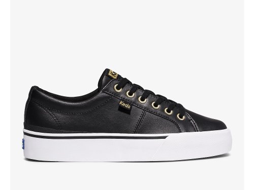 Keds Jump Kick Duo Leren Platform Schoenen Dames Zwart | NL-51185