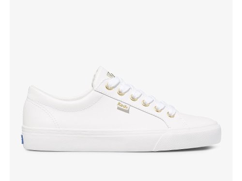 Keds Jump Kick Leren Schoenen Leer Dames Wit Goud | NL-42728
