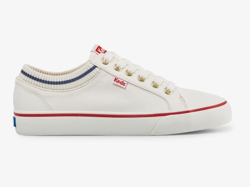 Keds Jump Kick Rib Knit Collar Veterschoenen Dames Wit Rood | NL-79013