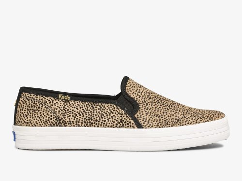Keds Kate Spade New York Double Decker Tiny Dot Calf Hair Slip On Sneakers Dames Bruin Zwart | NL-45442