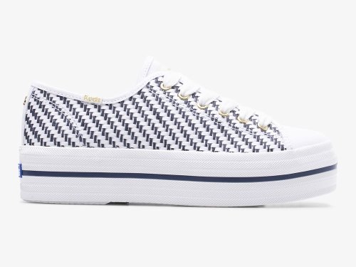 Keds Kate Spade New York Triple Up Woven Platform Schoenen Dames Wit Donkerblauw | NL-10512