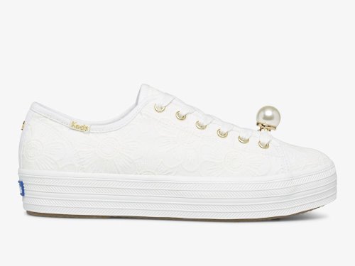 Keds Ksny Triple Kick Floral Eyelet Pearls Platform Schoenen Dames Wit | NL-69122