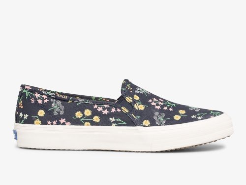 Keds Rifle Paper Co. Double Decker Petite Fleurs Printed Slip On Sneakers Dames Indigo | NL-05799
