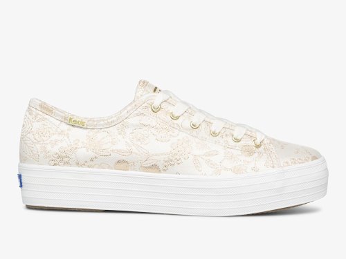 Keds Rifle Paper Co. Triple Kick Colette Jacquard Platform Schoenen Dames Wit | NL-27491