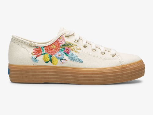 Keds Rifle Paper Co. Triple Kick Embossed Garden Party Veterschoenen Dames Wit Gekleurd | NL-41904