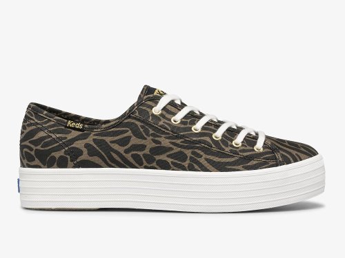 Keds Triple Kick Feat. Organic Katoenen Print Tennisschoenen Dames Goud Zwart Camo | NL-97420