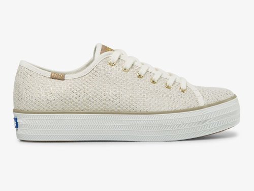 Keds Triple Kick Metallic Woven Platform Schoenen Dames Room Goud | NL-99181
