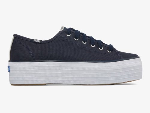 Keds Triple Up Canvas Platform Schoenen Dames Donkerblauw Zilver | NL-81850
