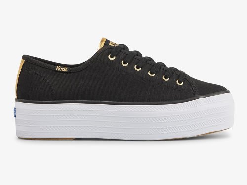 Keds Triple Up Canvas Tennisschoenen Dames Zwart Goud | NL-66634