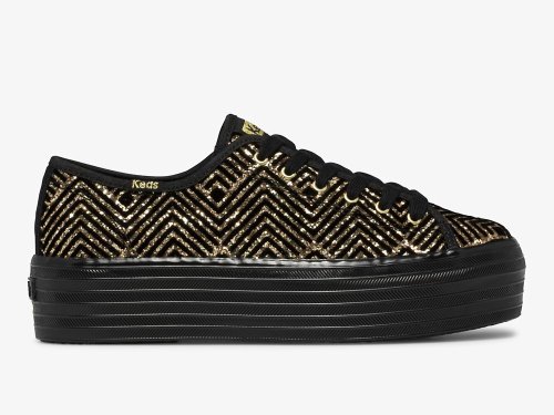 Keds Triple Up Dazzle Veterschoenen Dames Zwart Goud | NL-74787
