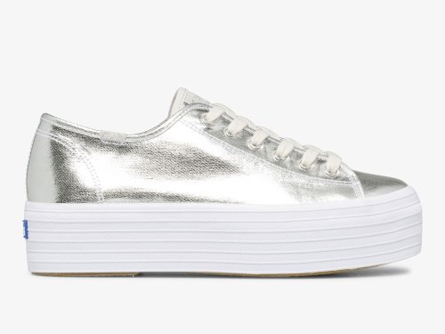 Keds Triple Up Metallic Twill Platform Schoenen Dames Zilver | NL-04462