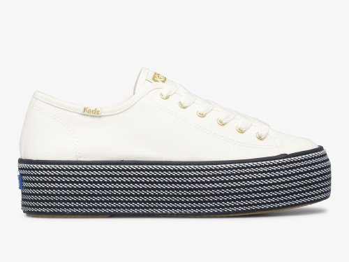 Keds Triple Up Webbing Canvas Tennisschoenen Dames Wit Donkerblauw | NL-41566